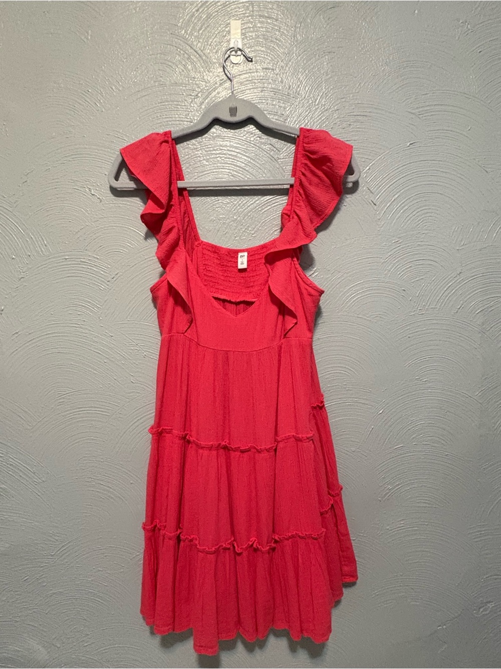 bp Coral-Red Ruffle Strap Tiered Mini Dress
